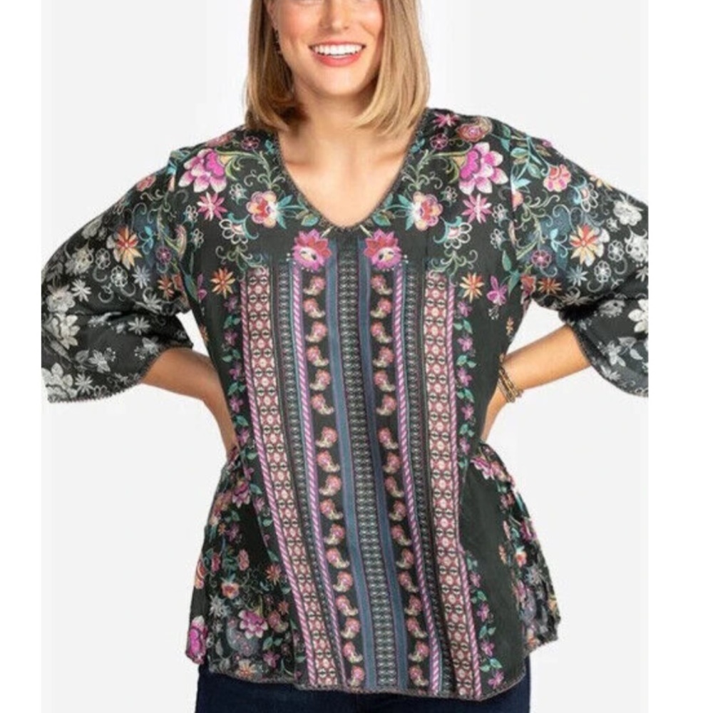 Johnny Was Carson Forza 100% Silk Top 3X